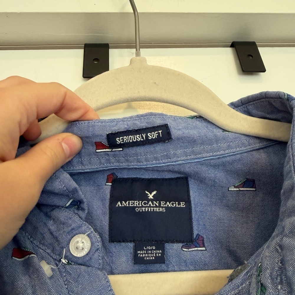 American Eagle Outfitters Blue Casual Button Down Shirt - Picture 3 of 4